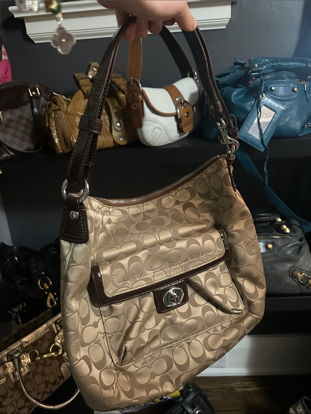 BNWT Coach Beige Signature Jacquard Hobo Bag with